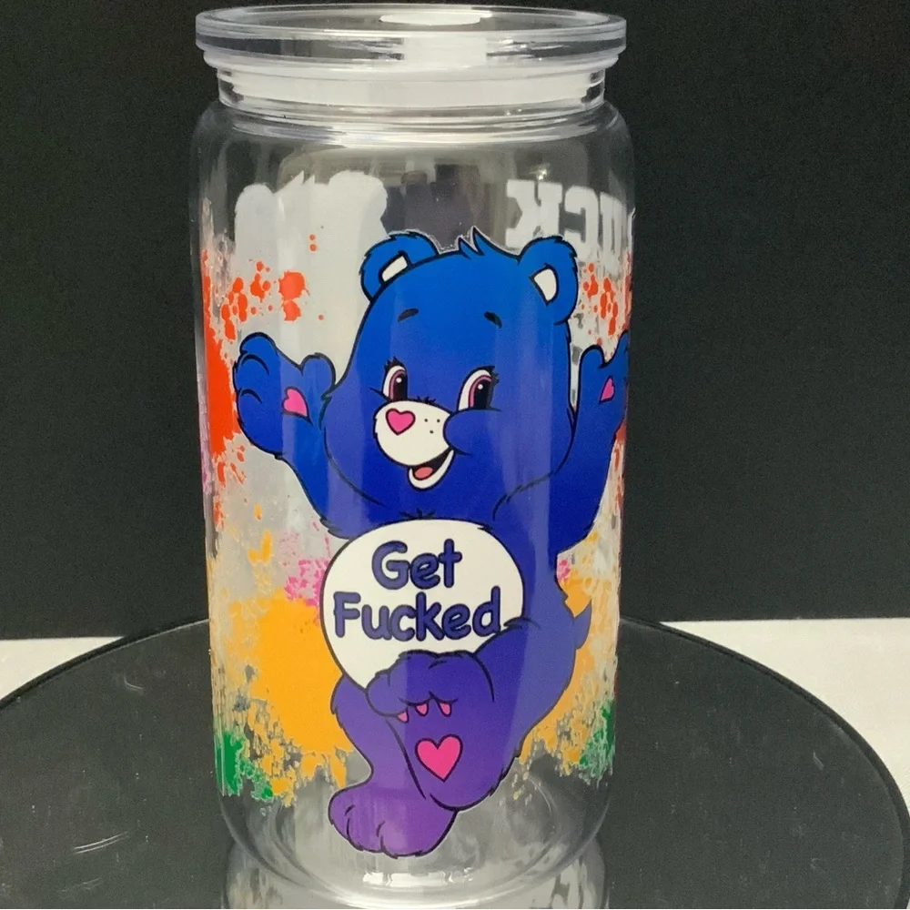 Sweary Care Bears 16oz Shatterproof Can Cup with Lid and Straw